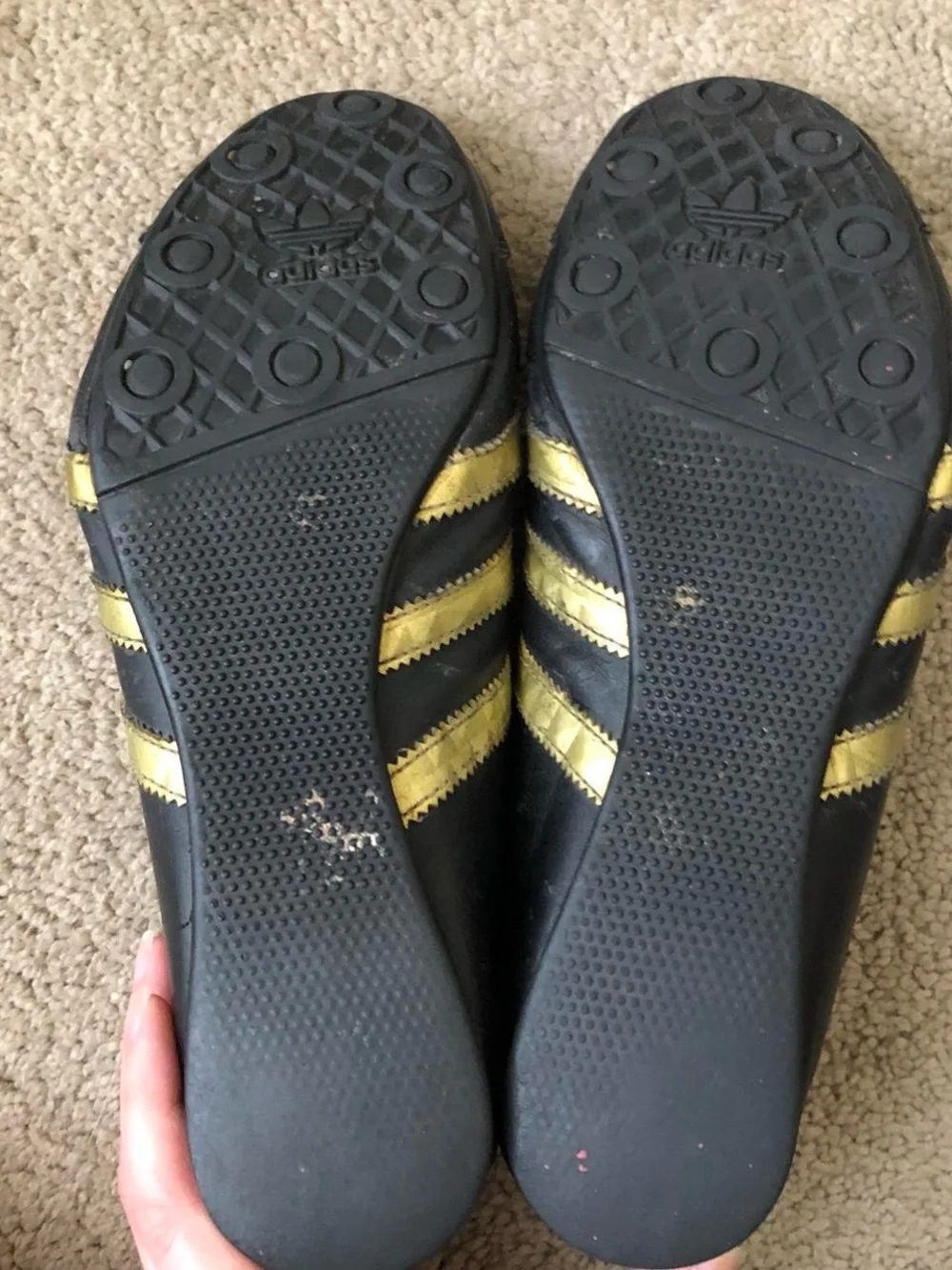adidas Women’s Black Sneakers with Gold Stripes